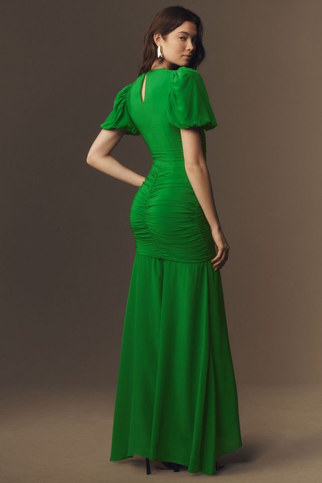 De La Vali Olympia Puff-Sleeve Ruched Crepe Maxi Dress #2