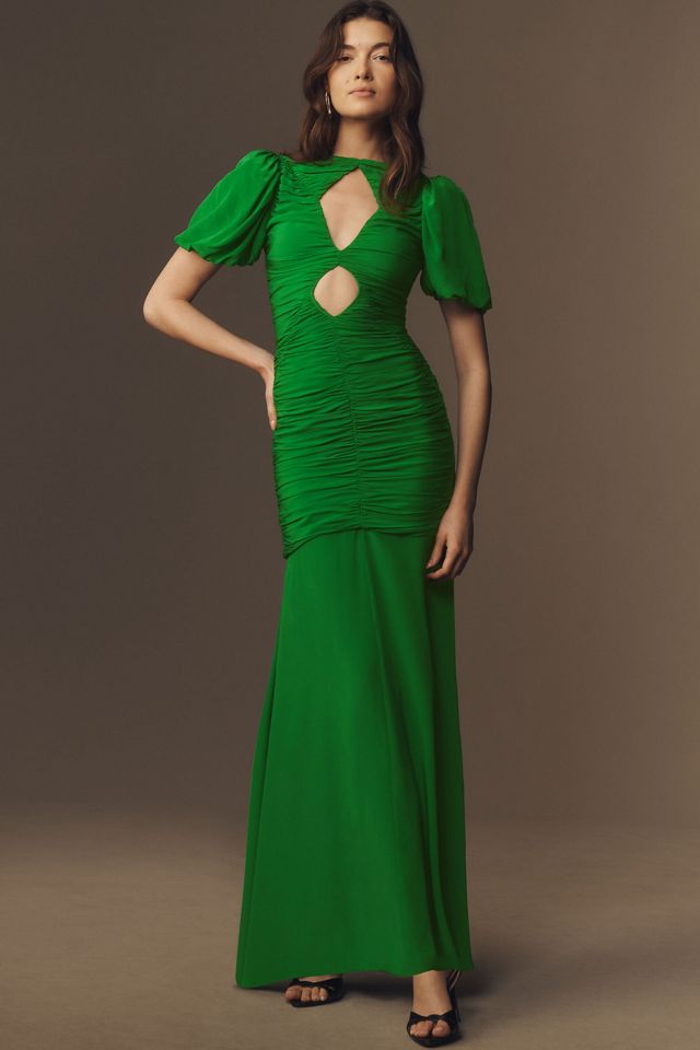 De La Vali Olympia Puff-Sleeve Ruched Crepe Maxi Dress #1