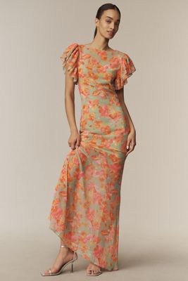 BHLDN Delaney Scoop-Neck Scarf High-Shine Satin Maxi Dress