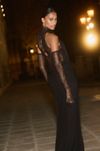 De La Vali Amaryllis Plunge Cowl-Neck Maxi Dress