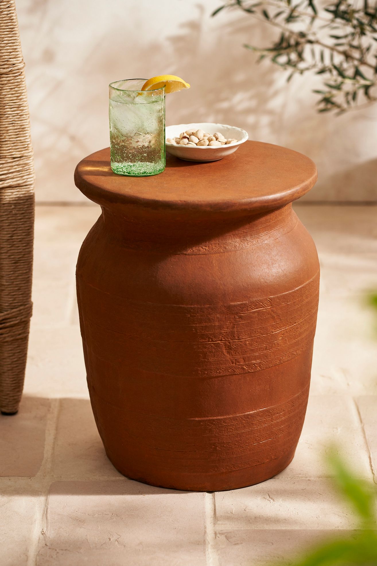 Cast Stone Side Table, Terracotta