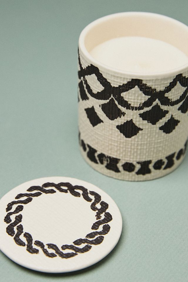 Black & White Graphic Fruity Peach & Papaya Ceramic Candle #2