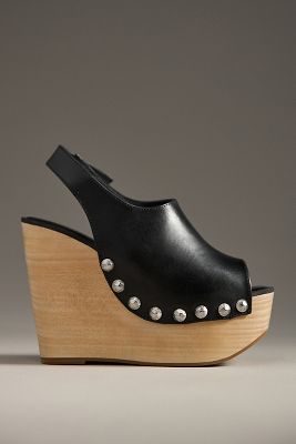 Jeffrey Campbell Snick Wood-bottom Wedge Heels In Black