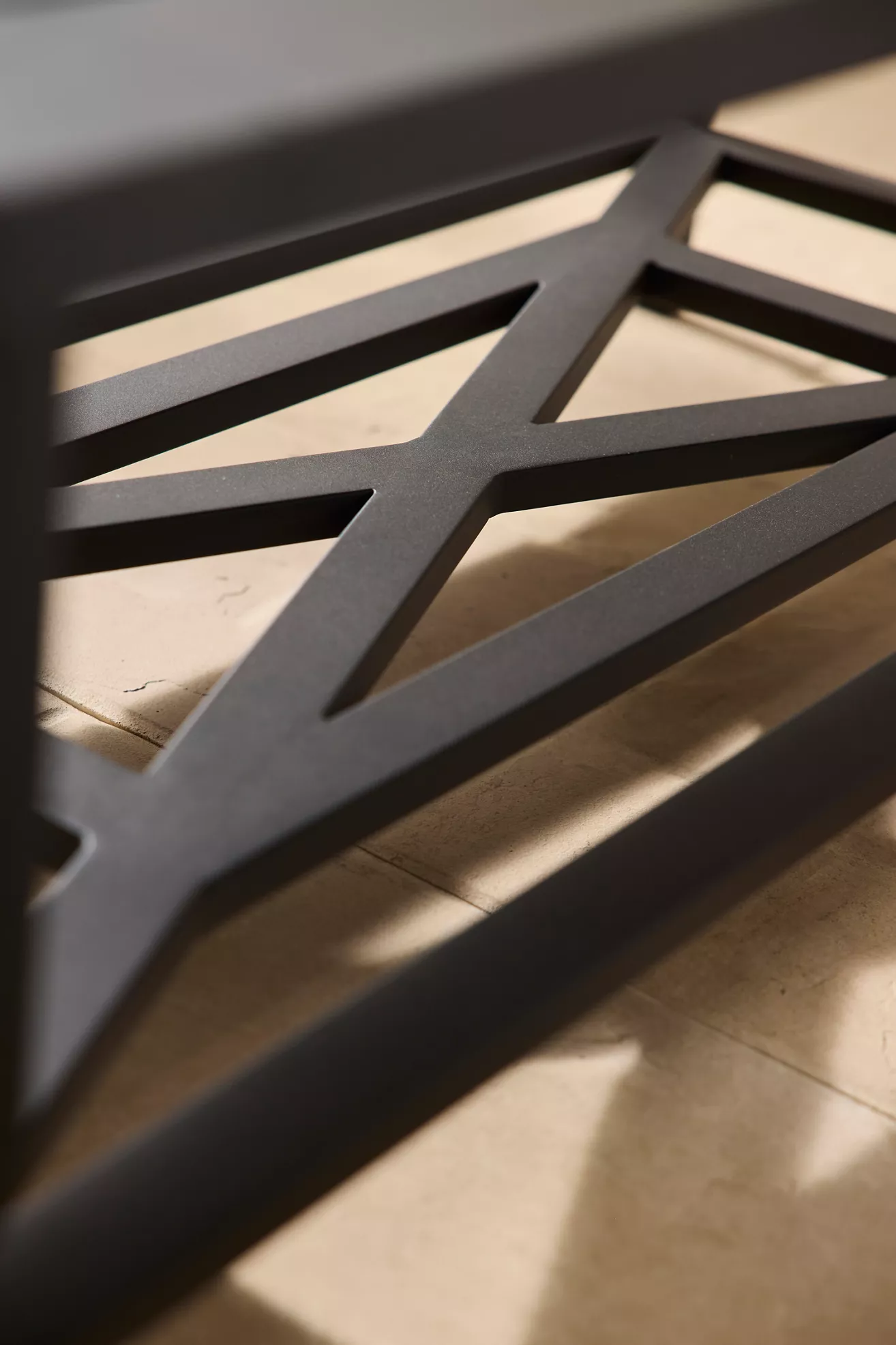 Close-up of table frame and cross-brace design