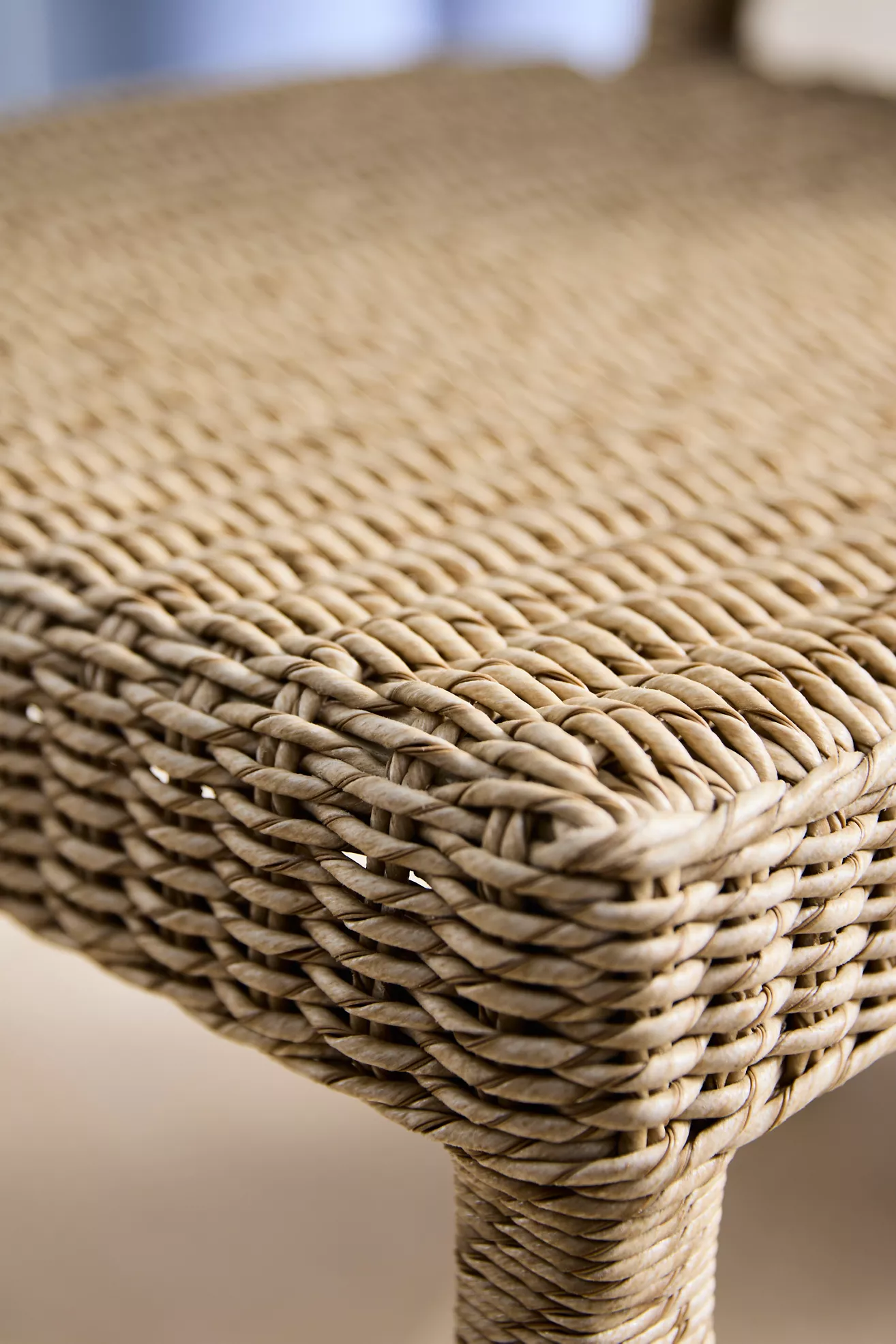 Close-up of woven wicker seat corner weave