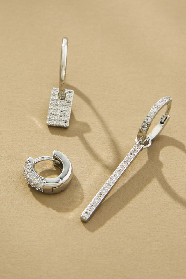 Mixed Pavé Huggie Earrings, Set of 3 #1