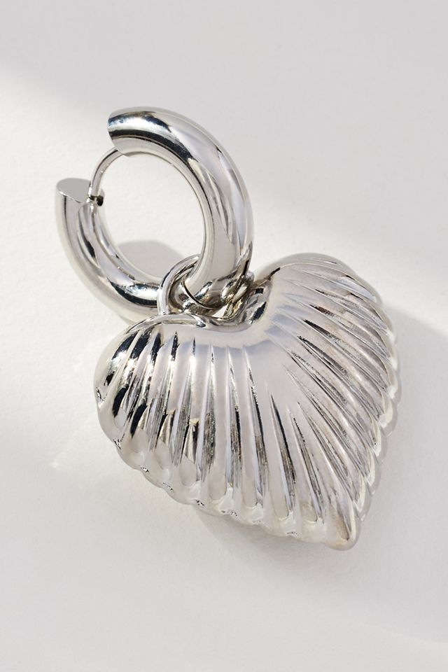 Ribbed Heart Charm Huggie Earrings #1