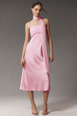 BHLDN Clara Strapless Satin Scarf Midi Slip Dress