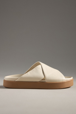 Beek Hen Leather Platform Slide Sandals In White