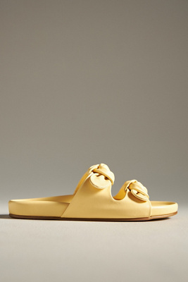 Beek Coquette Bow Leather Slide Sandals In Yellow
