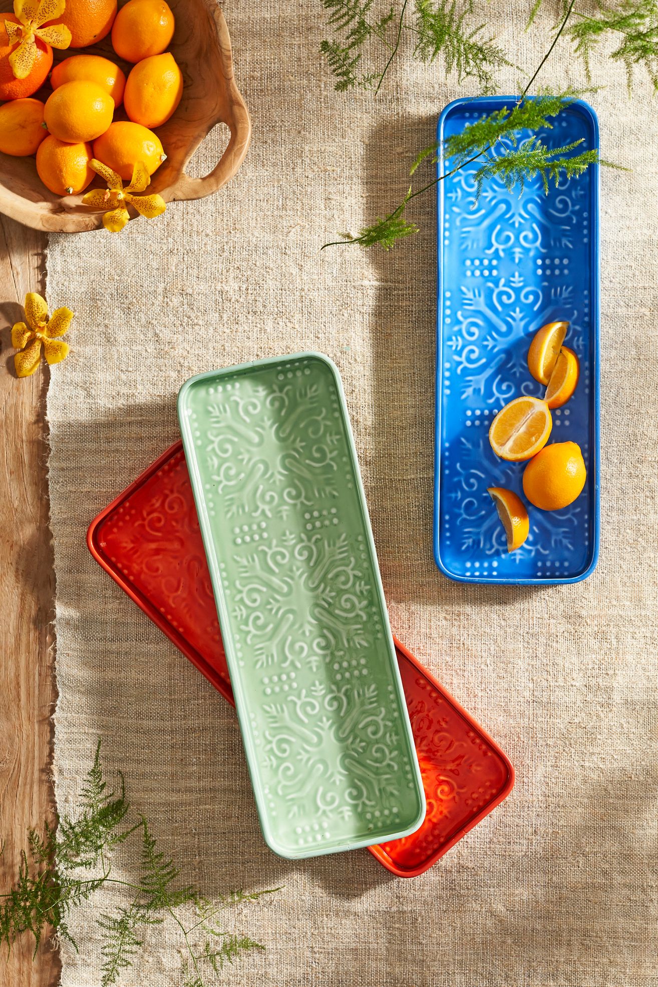 Patterned Enamel Rectangle Tray - Mint, Standard, One Size