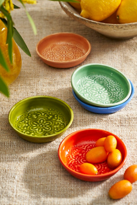 Terrain Patterned Enamel Jam Cups, Set Of 5