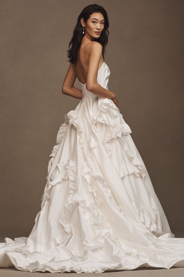 OUMA Alix Strapless Taffeta Ruffle Wedding Gown #4