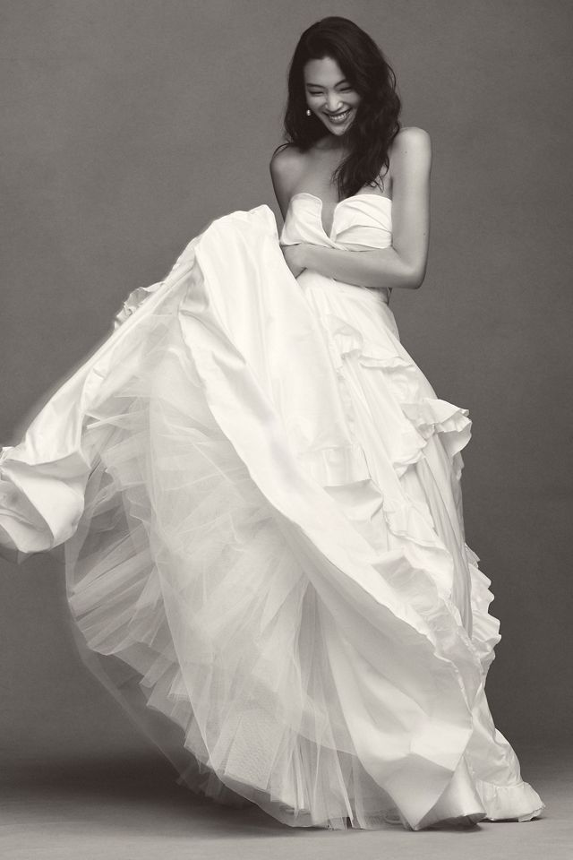 OUMA Alix Strapless Taffeta Ruffle Wedding Gown #6