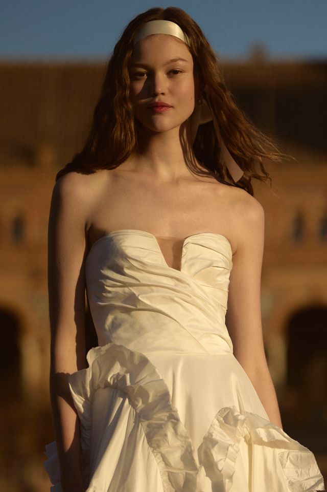 OUMA Alix Strapless Taffeta Ruffle Wedding Gown #1
