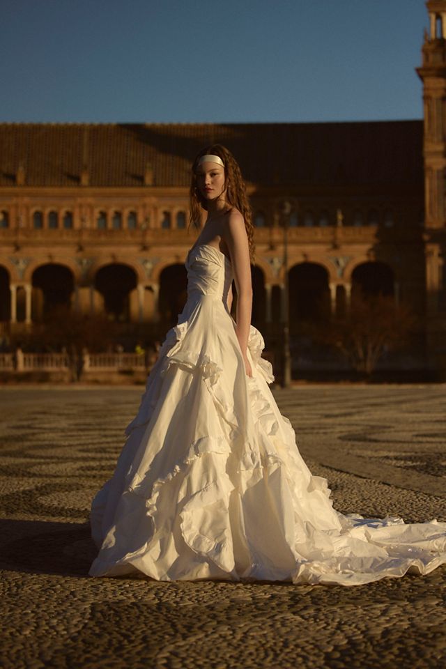 OUMA Alix Strapless Taffeta Ruffle Wedding Gown #2