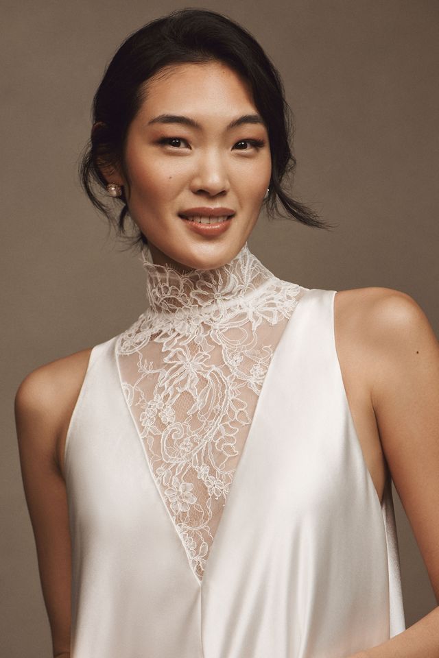 OUMA Thierry High-Neck French Lace & Bias-Cut Satin Wedding Gown #2
