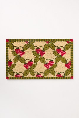 Anthropologie Latticework Strawberries Printed Coir Doormat