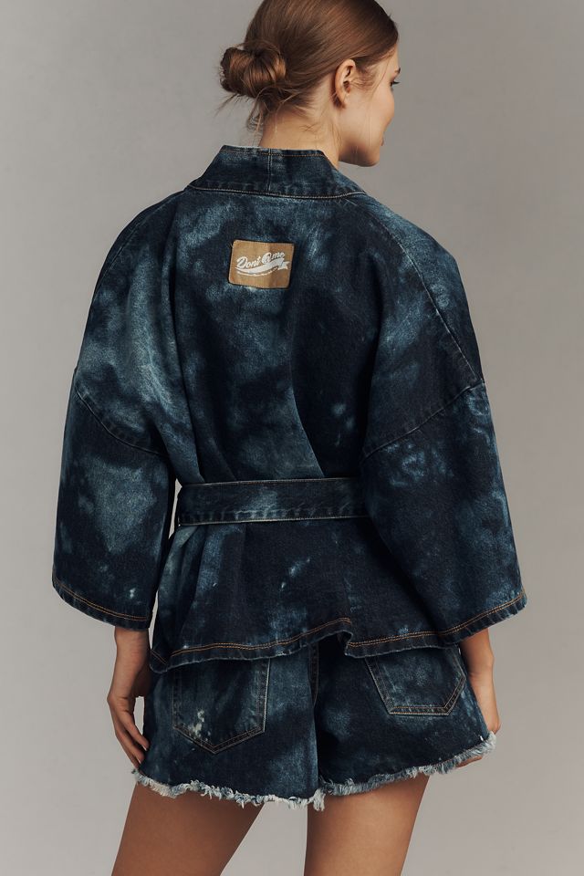 DON'T @ ME Tie Dye Tie-Belt Wrap Denim Jacket #1
