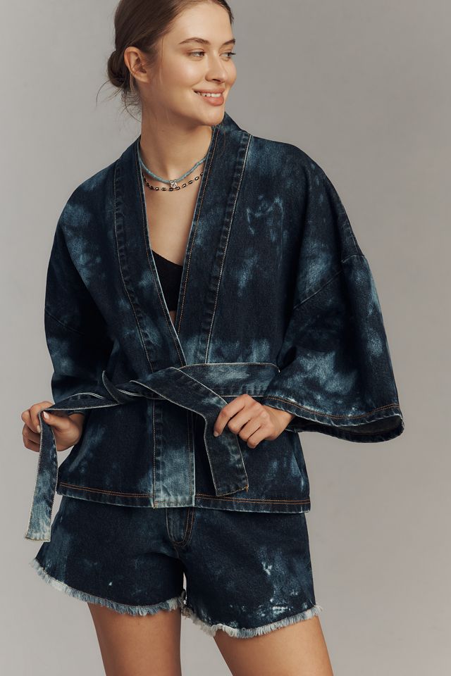 DON'T @ ME Tie Dye Tie-Belt Wrap Denim Jacket #2