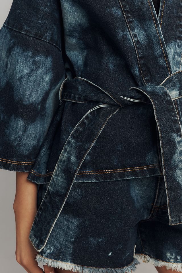 DON'T @ ME Tie Dye Tie-Belt Wrap Denim Jacket #3