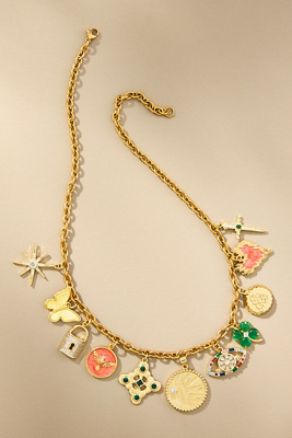 Janey Bee Jems Thick Rolo Chain One-of-a-kind Charm Necklace In Multi