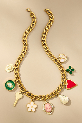 Janey Bee Jems Large Curb Chain One-of-a-kind Charm Necklace In Multi