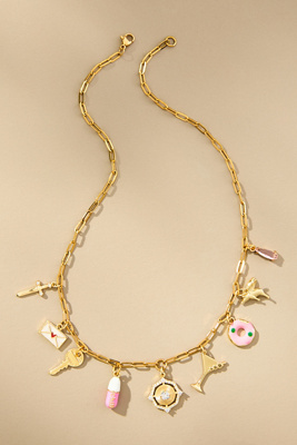 Janey Bee Jems Small Paperclip Chain One-of-a-kind Charm Necklace In Multi