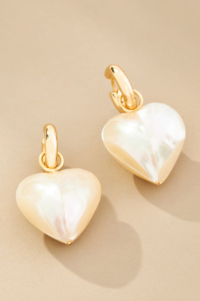 Pearl Heart Charm Huggie Earrings #2