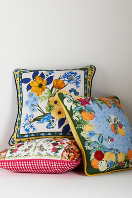 Anthropologie Adelyn Linen Printed Floral Pillow