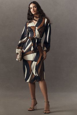 Lala Long-Sleeve Wrap Midi Dress