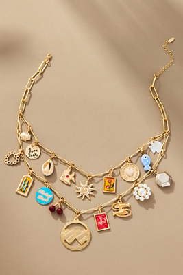 By Anthropologie Double Layer Charm Necklace In Multicolor