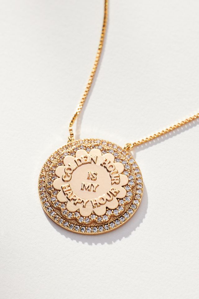 Golden Hour Crystal Coin Charm Necklace #1