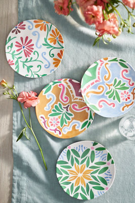 Anthropologie Printed Melamine Side Plates, Set Of 4