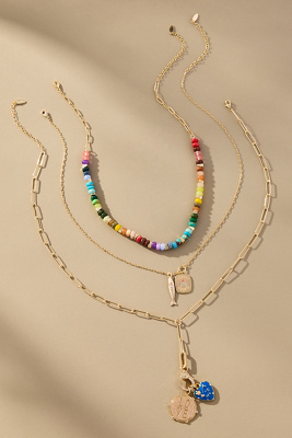 By Anthropologie Shades Of Sea Layered Necklaces: Charm Edition