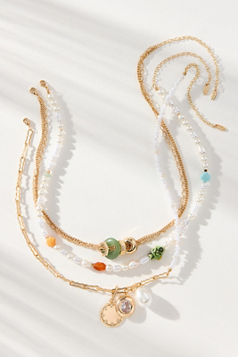 Shades of Sea Layered Necklaces, Set of 3: Charm Edition par en White - By Anthropologie - Modalova