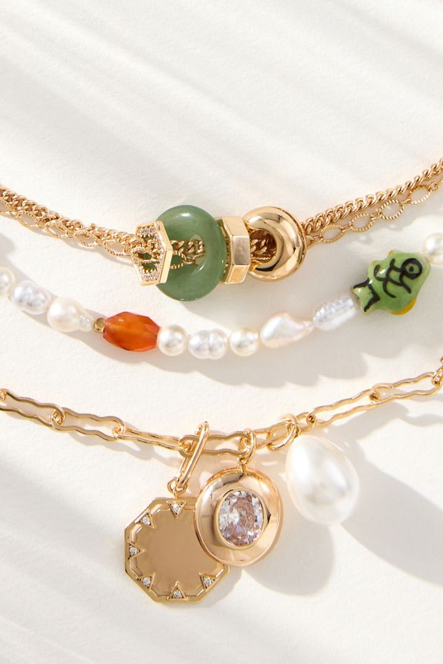 Shades of Sea Layered Necklaces, Set of 3: Charm Edition #2