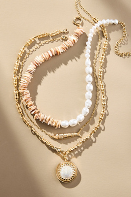 By Anthropologie Shades Of Sea Layered Necklaces: Charm Edition In Beige
