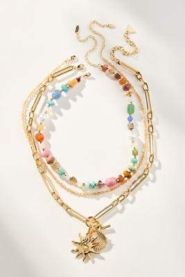 By Anthropologie Shades Of Sea Layered Necklaces, Set Of 3: Charm Edition In Beige