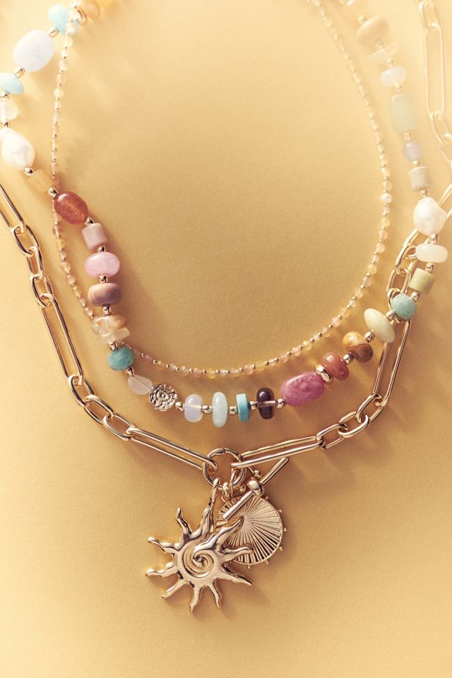 Shades of Sea Layered Necklaces, Set of 3: Charm Edition #2