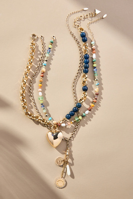 By Anthropologie Shades Of Sea Layered Necklaces, Set Of 3: Charm Edition In Blue