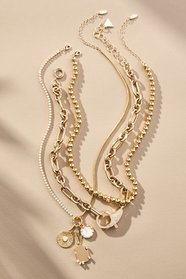 By Anthropologie Shades Of Sea Layered Necklaces, Set Of 3: Charm Edition In Gold