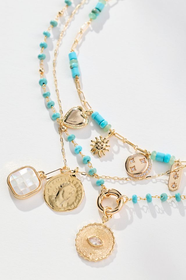 Shades of Sea Layered Necklaces: Charm Edition #1