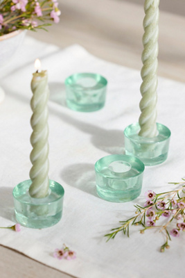 Terrain Minimalist Glass Taper Holders, Set Of 4 In Green