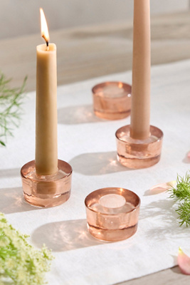 Terrain Minimalist Glass Taper Holders, Set Of 4 In Orange
