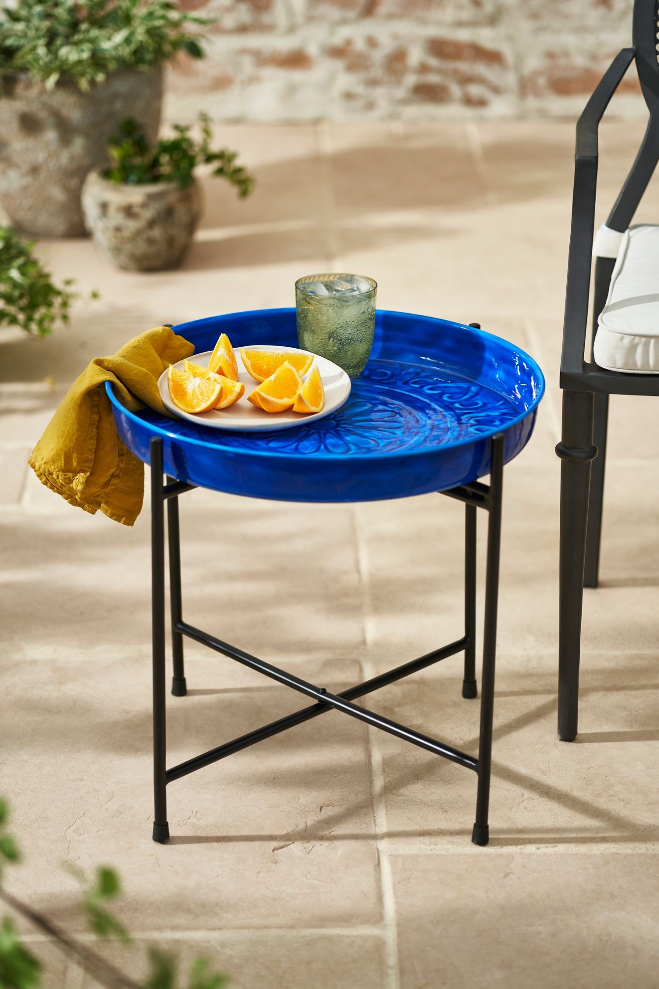 Tray Top Iron Side Table - Blue, S