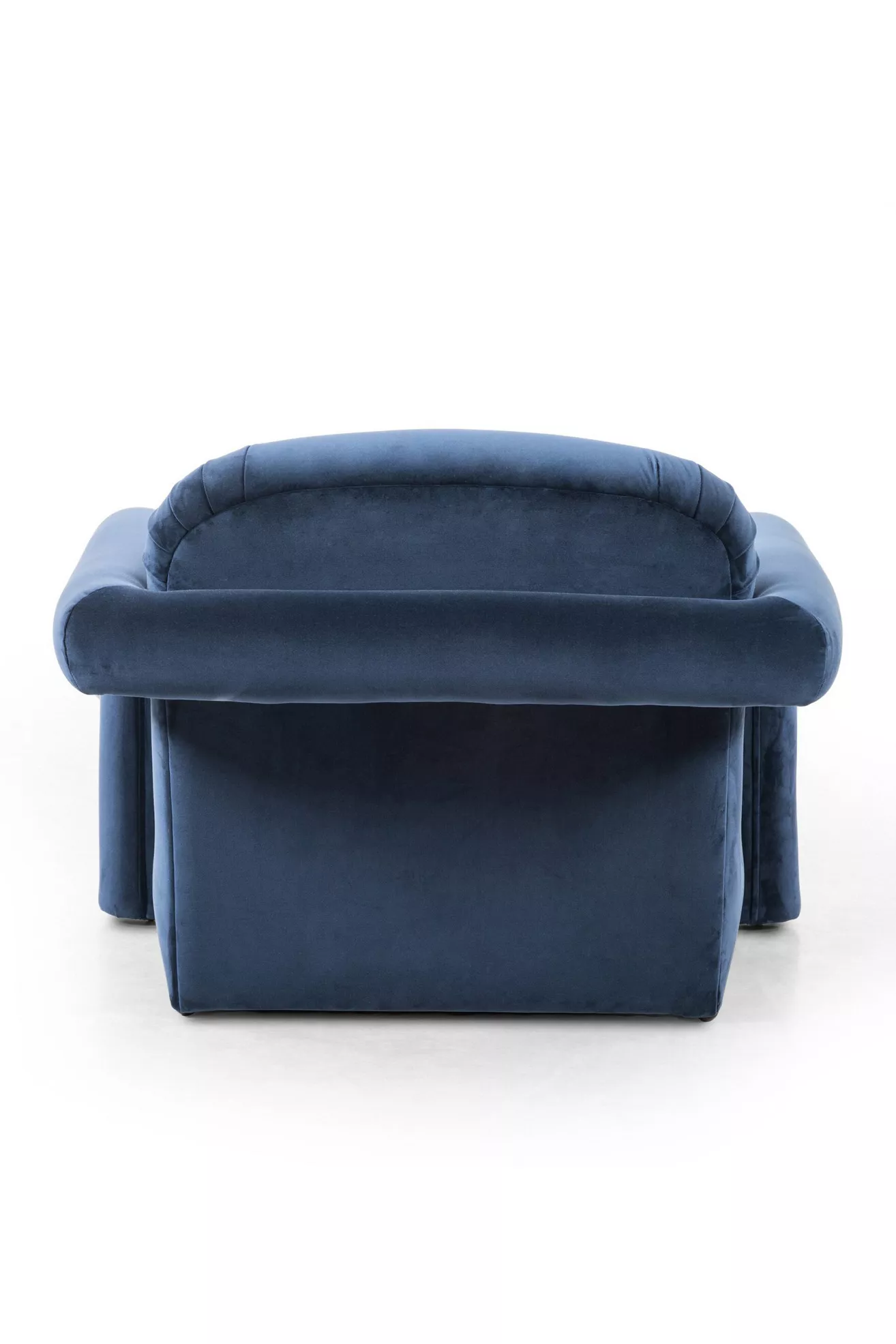 back view of blue velvet chair