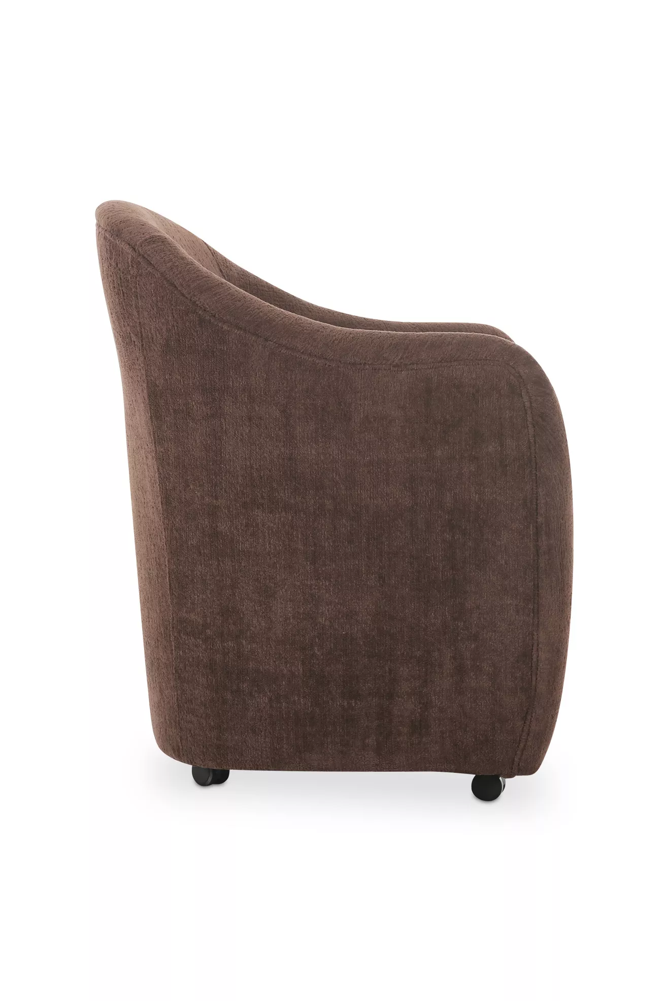 Side profile of brown rolling chair