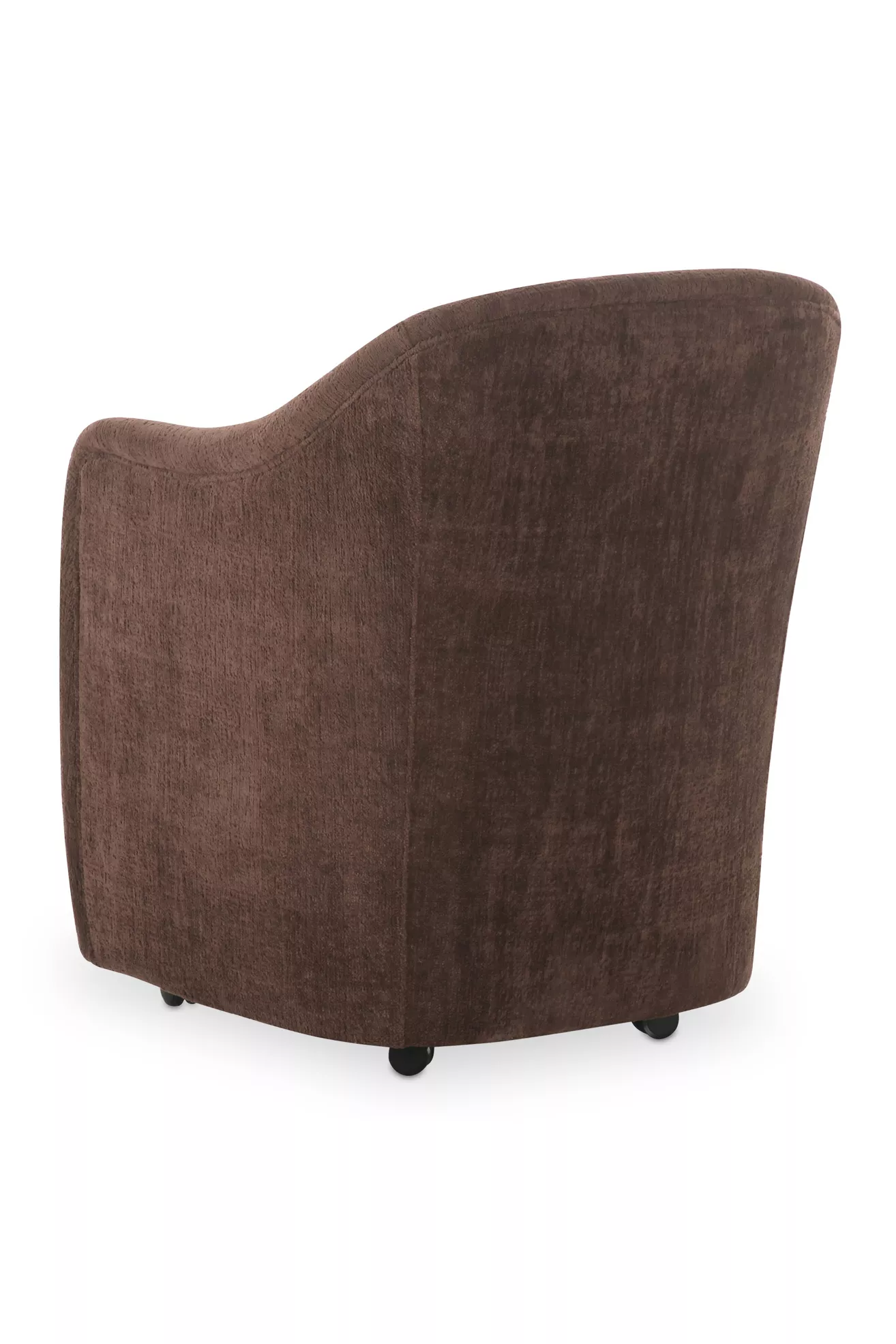 Left side view of brown rolling chair with wheels