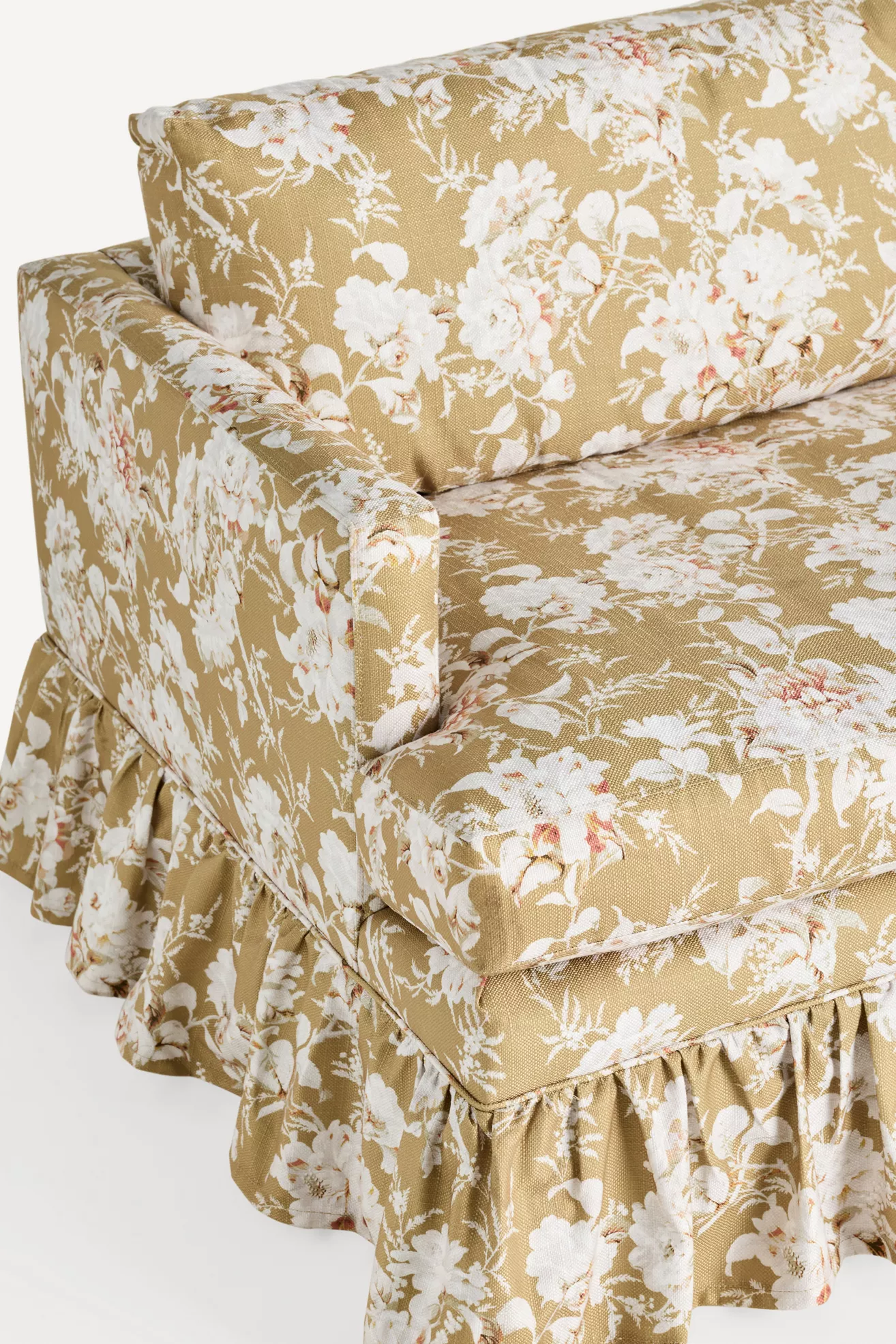 Close-up of ruffled sofa skirt